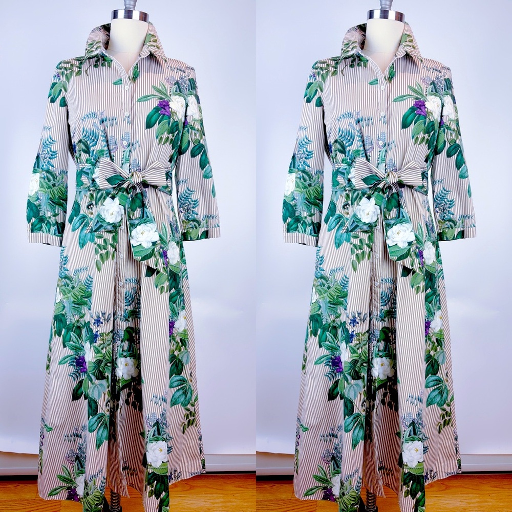 Zara Green and White Floral Midi Dress
